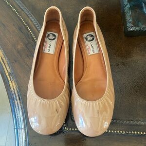 $495 Lanvin Nude Patent Leather Ballerina Flats, EU sz 38 1/2